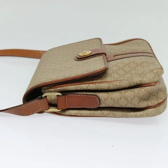 Authentic CELINE Macadam Canvas Shoulder Bag PVC Beige Gold